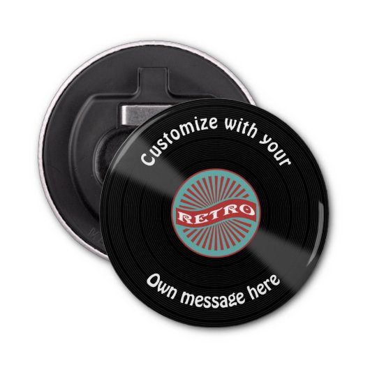 Gepersonaliseerd vinylrecord button flesopener (Voorkant)
