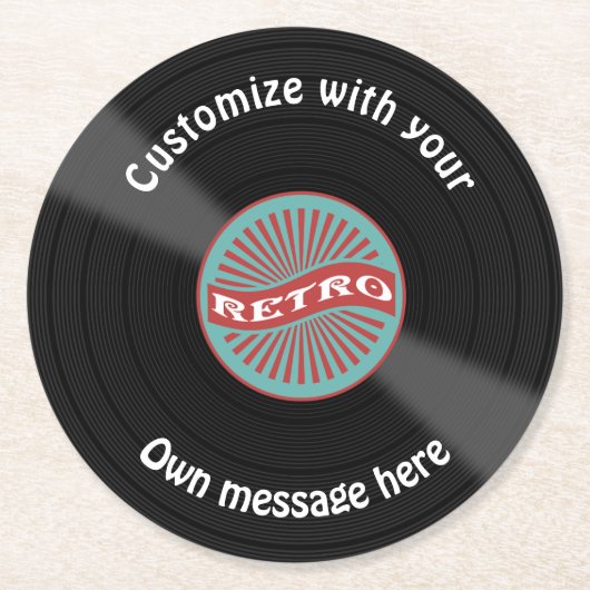 Gepersonaliseerd vinylrecord ronde kartonnen onderzetter (Voorkant)