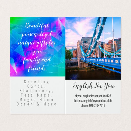 Gepersonaliseerd visitekaartje van de Engelse volk (Buitenkant ongevouwen)