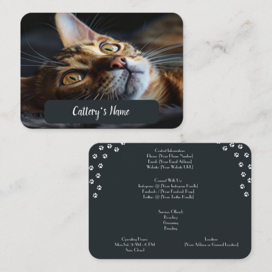 Gepersonaliseerd Visitekaartje voor Cattery Bengal Contactkaartje (Voorkant / Achterkant)
