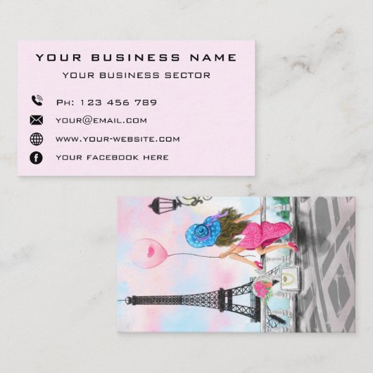 Gepersonaliseerd Visitekaartje Vrouw in Parijs (Voorkant / Achterkant)