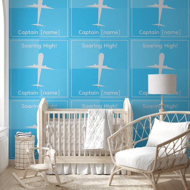 Gepersonaliseerd Vliegtuig Blue Squares Kinder kam Behang (Kinderen)