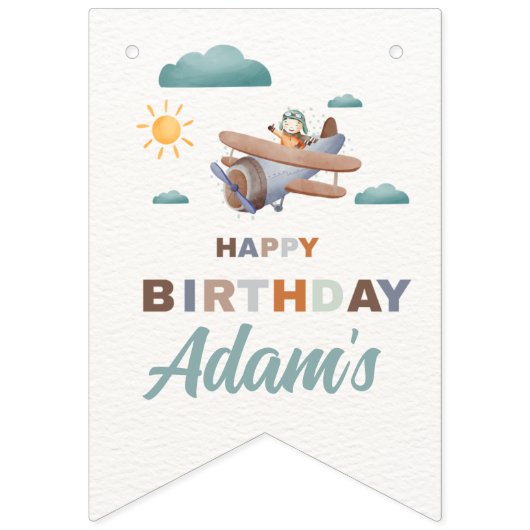 Gepersonaliseerd vliegtuig Happy Birthday Bunting Vlaggetjes (Eerste vlag)