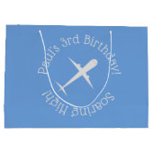Gepersonaliseerd vliegtuig op blauw, stijgend hoog groot cadeauzakje (Achterkant)