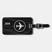 Gepersonaliseerd vliegtuig reiszwart bagagelabel (Voorkant horizontaal)