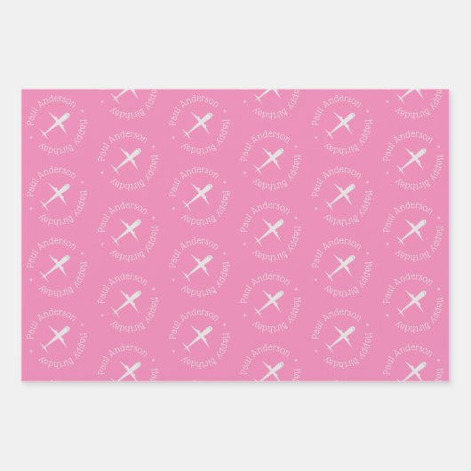 Gepersonaliseerd vliegtuig verjaardag blauw groen inpakpapier vel (Voorkant 3)