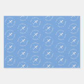 Gepersonaliseerd vliegtuig verjaardag blauw groen  inpakpapier vel (Voorkant)