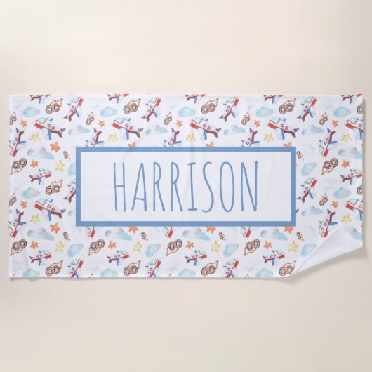 Gepersonaliseerd vliegtuigthema strandlaken (Voorkant)