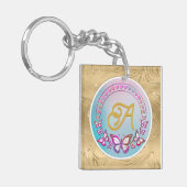 Gepersonaliseerd vlindermonogram sleutelhanger (Voorkant Links)