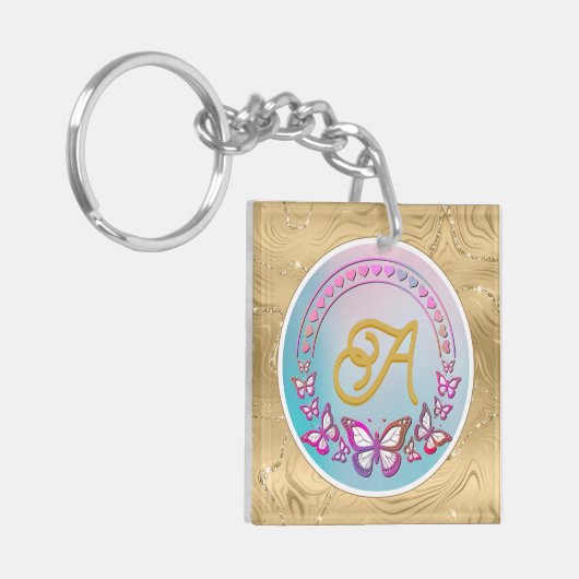Gepersonaliseerd vlindermonogram sleutelhanger (Voorkant Links)