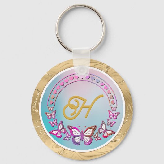 Gepersonaliseerd vlindermonogram sleutelhanger (Voorkant)