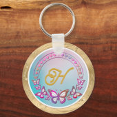 Gepersonaliseerd vlindermonogram sleutelhanger (Voorkant)