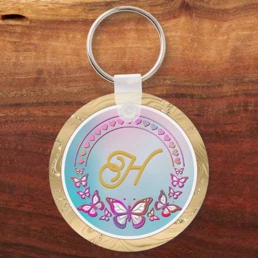 Gepersonaliseerd vlindermonogram sleutelhanger (Voorkant)