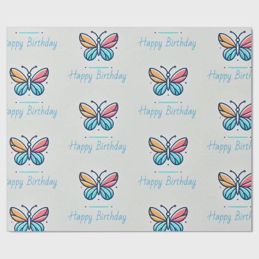 Gepersonaliseerd vlinderverjaardag inpakpapier (Vlak)