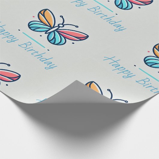 Gepersonaliseerd vlinderverjaardag inpakpapier (Hoek)
