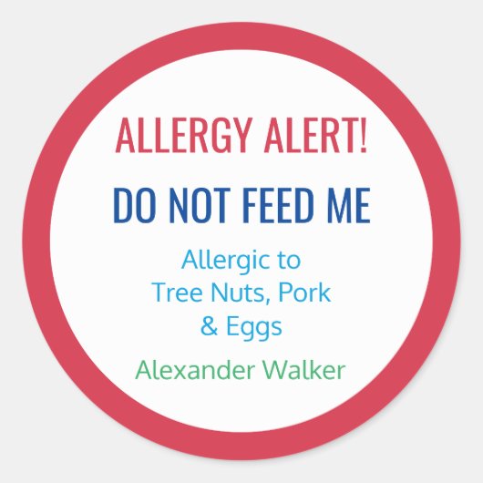 Gepersonaliseerd Voedsel Allergie Alert Gepersonal Ronde Sticker (Voorkant)