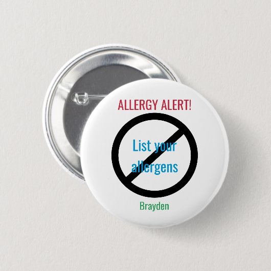 Gepersonaliseerd voedselallergie waarschuwingssymb ronde button 5,7 cm (Voorkant /achterkant)
