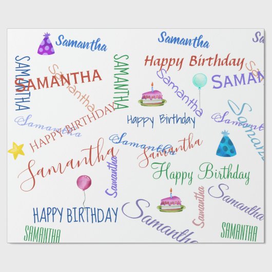 Gepersonaliseerd Voeg een naam toe Custom Happy Bi Cadeaupapier (Vlak)