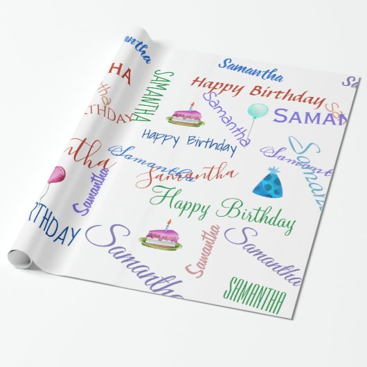 Gepersonaliseerd Voeg een naam toe Custom Happy Bi Cadeaupapier (Uitgerold)