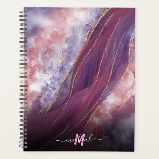 gepersonaliseerd Voeg jouw naam Paars roos goudmar Planner (Voorkant)