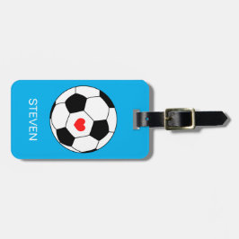 Gepersonaliseerd Voetbal Blauw met hart Bagagelabel