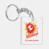 Gepersonaliseerd voetbal defensieve jongen rode te sleutelhanger (Voorkant Links)