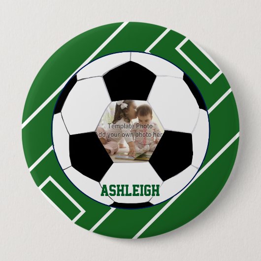 Gepersonaliseerd Voetbal- en veldfotosjabloon Ronde Button 4,0 Cm (Voorkant)