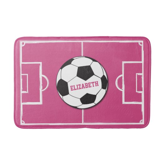Gepersonaliseerd Voetbal en veldroze Badmat (Voorkant)