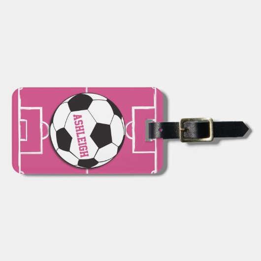 Gepersonaliseerd Voetbal en veldroze Bagagelabel (Voorkant horizontaal)