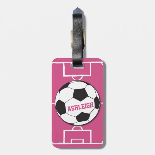 Gepersonaliseerd Voetbal en veldroze Bagagelabel (Achterkant verticaal)