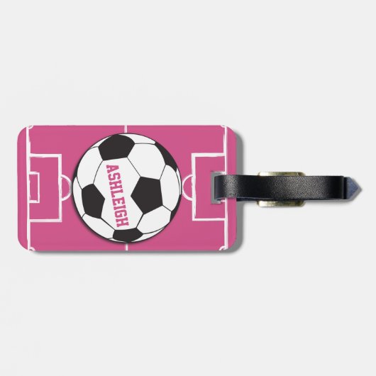 Gepersonaliseerd Voetbal en veldroze Bagagelabel (Achterkant horizontaal)