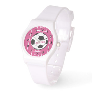 Gepersonaliseerd Voetbal en veldroze Horloge