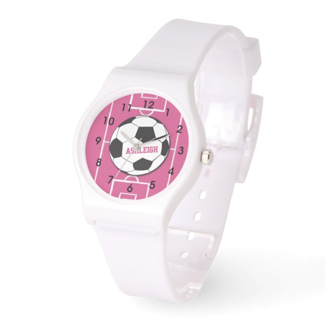 Gepersonaliseerd Voetbal en veldroze Horloge (Hoek)