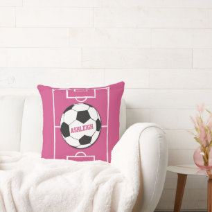 Gepersonaliseerd Voetbal en veldroze Kussen