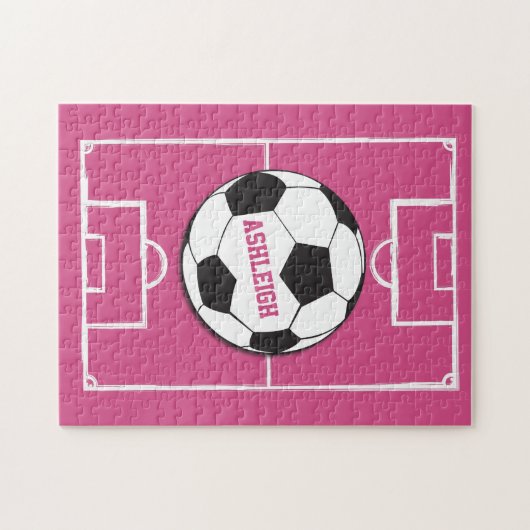 Gepersonaliseerd Voetbal en veldroze Legpuzzel (Horizontaal)