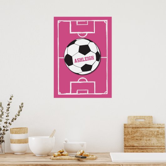 Gepersonaliseerd Voetbal en veldroze Poster (Keuken)