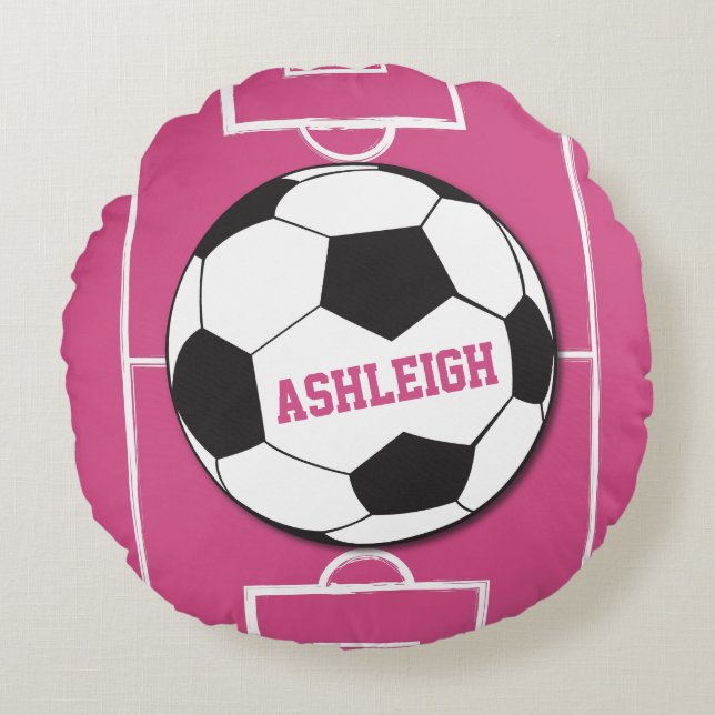 Gepersonaliseerd Voetbal en veldroze Rond Kussen (Voorkant)