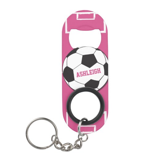Gepersonaliseerd Voetbal en veldroze Sleutelhanger Flessenopener (Voorkant)