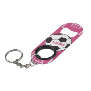 Gepersonaliseerd Voetbal en veldroze Sleutelhanger Flessenopener