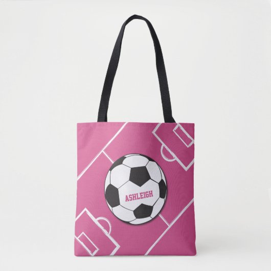 Gepersonaliseerd Voetbal en veldroze Tote Bag (Voorkant)
