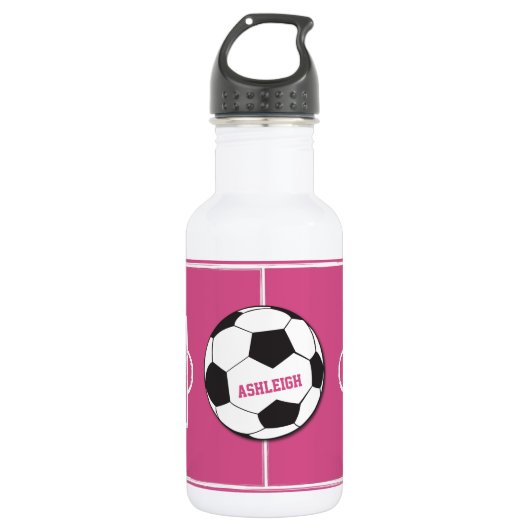 Gepersonaliseerd Voetbal en veldroze Waterfles (Voorkant)