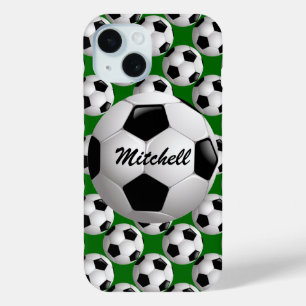 Gepersonaliseerd Voetbal op Football Patroon iPhone 15 Case