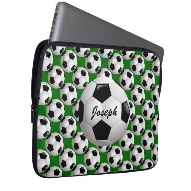 Gepersonaliseerd Voetbal op Football Patroon Laptop Sleeve (Voorkant Rechts)