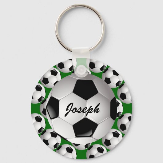Gepersonaliseerd Voetbal op Football Patroon Sleutelhanger (Voorkant)
