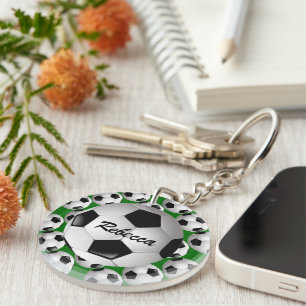 Gepersonaliseerd Voetbal op Football Patroon Sleutelhanger