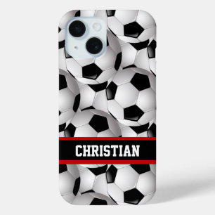 Gepersonaliseerd Voetbal Patroon zwart rood wit iPhone 15 Case