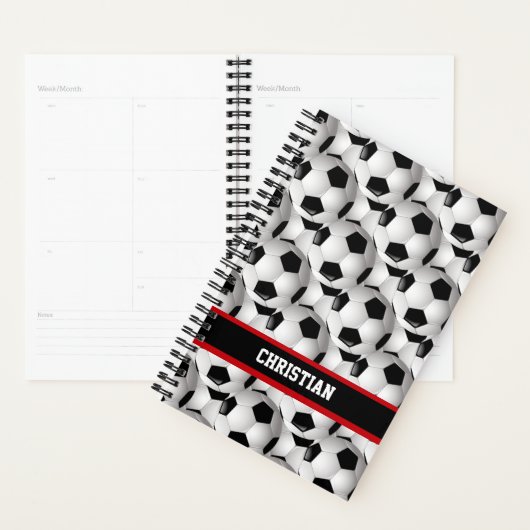 Gepersonaliseerd Voetbal Patroon zwart rood wit Planner (Display)