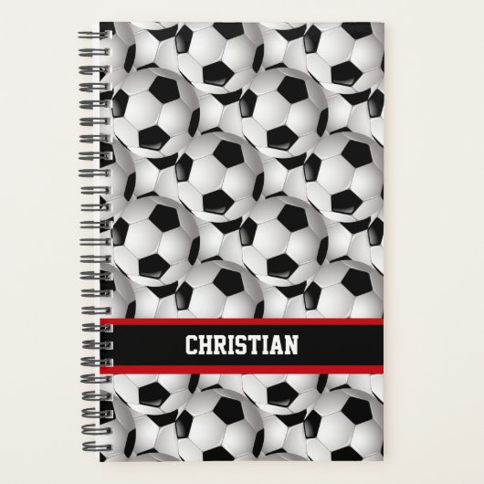 Gepersonaliseerd Voetbal Patroon zwart rood wit Planner (Voorkant)