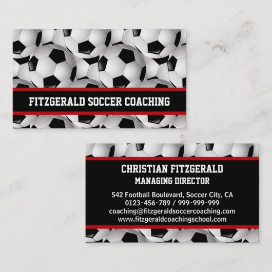 Gepersonaliseerd Voetbal Patroon zwart rood wit Visitekaartje (Voorkant / Achterkant)