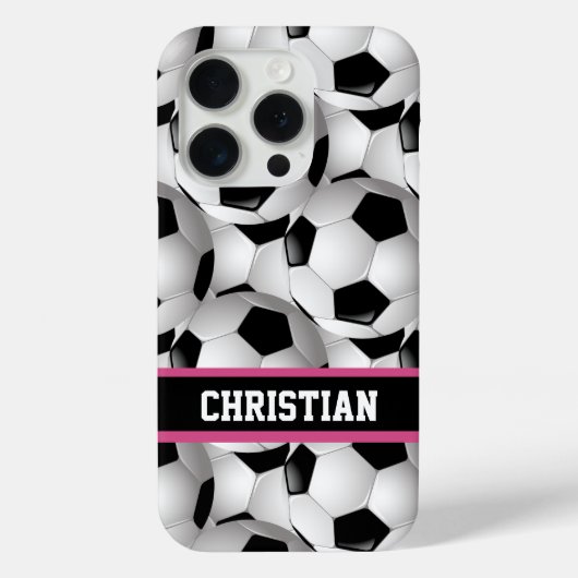 Gepersonaliseerd Voetbal Patroon zwart roze wit Case-Mate iPhone Case (Achterkant)